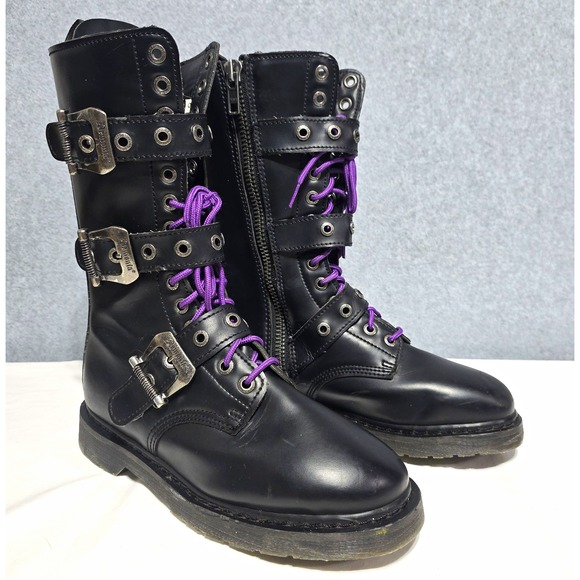Demonia Other - Demonia Black Leather Combat Boots - Side Zip - US 9 mens